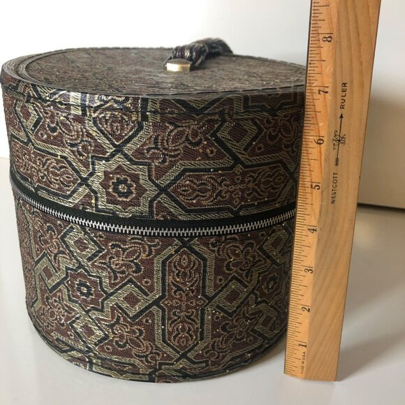 Vintage Round Tapestry Design Storage Box Carrier Vinyl Travel Luggage HandleZip - Picture 2 of 10